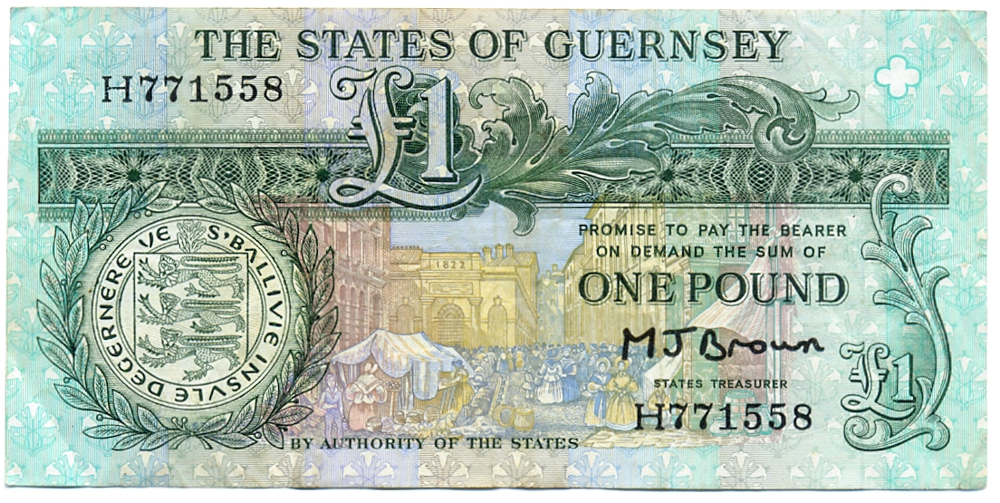 Guernsey Billete 1 Pound - Libra 1980 / 1989 Daniel de Lisle Brock - Numisfila