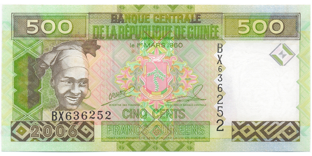 Billete Guinea 500 Francs 2012  - Numisfila