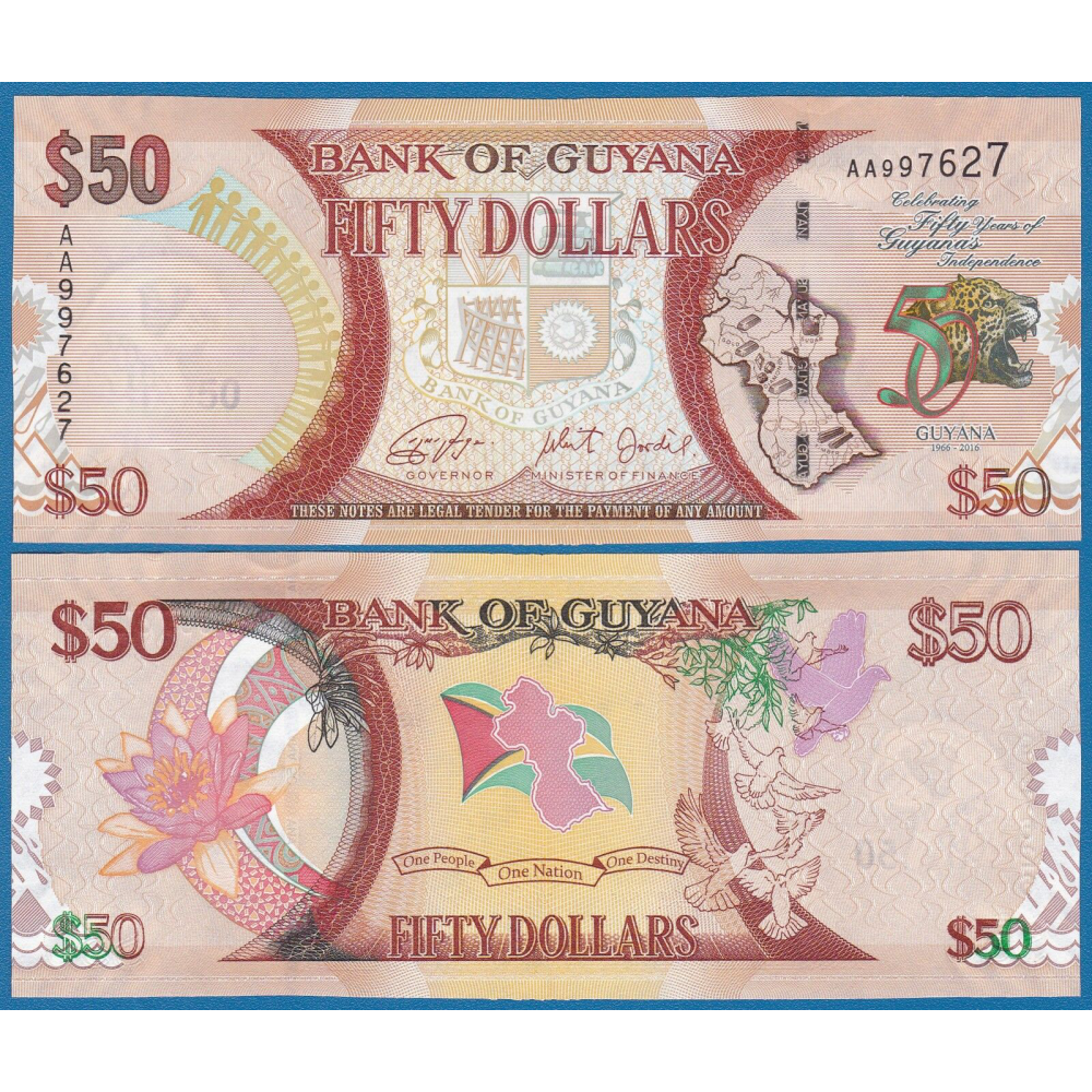 Billete Guyana 50 Dolares 2016 Conmemorativo  - Numisfila