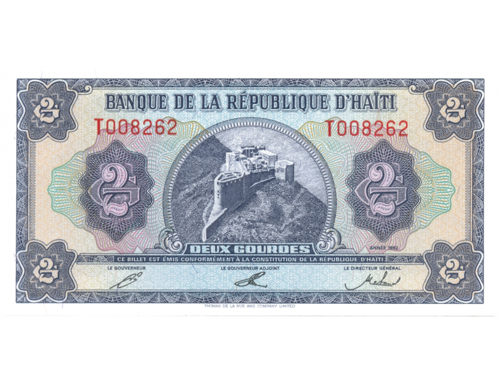 Billete Haití 2 Gourdes 1992 T6 Serial T008262 - Numisfila