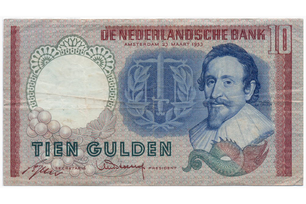 Billete Holanda 10 Gulden 1953 Jurista Hugo Van Groot  - Numisfila