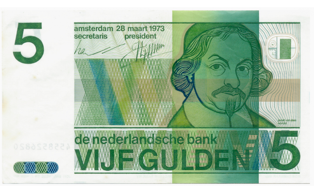 Billete Holanda 5 Gulden 1973 Joost van den Vondel   - Numisfila