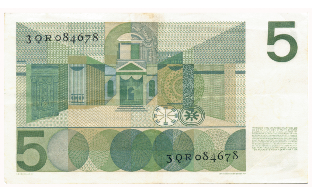  Billete Holanda 5 Gulden 1966 Vondel  - Numisfila