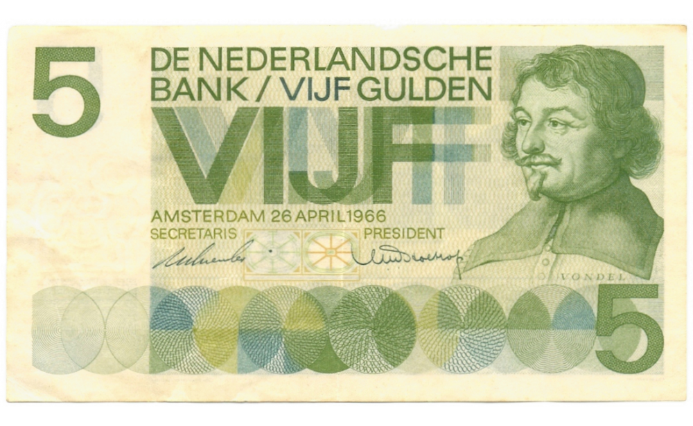 Billete Holanda 5 Gulden 1966 Vondel  - Numisfila