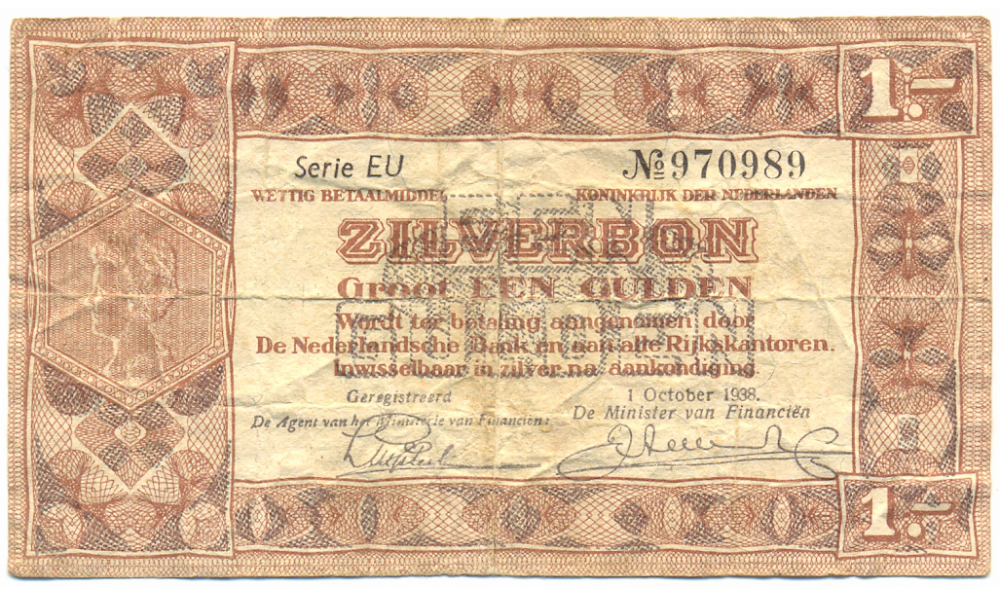 Billete Holanda 1 Gulden de 1938  - Numisfila