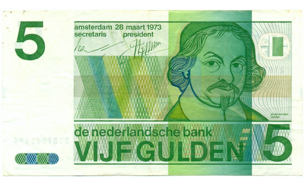 Billete Holanda 5 Gulden 1973 Joost van den Vondel  - Numisfila