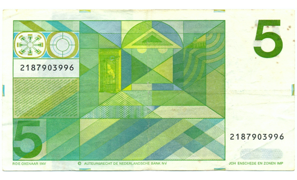 Billete Holanda 5 Gulden 1973 Joost van den Vondel  - Numisfila