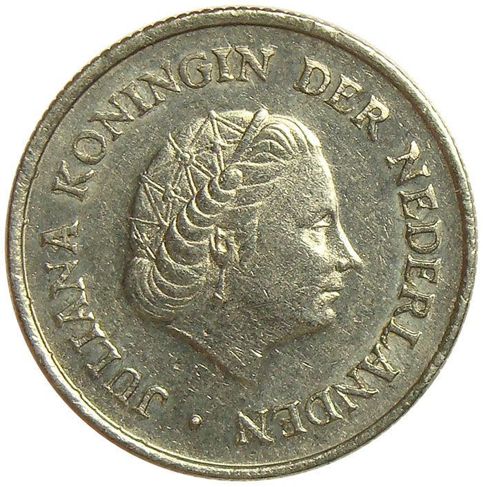 Moneda Holanda 25 Centavos 1950-1980 Reina Juliana  - Numisfila