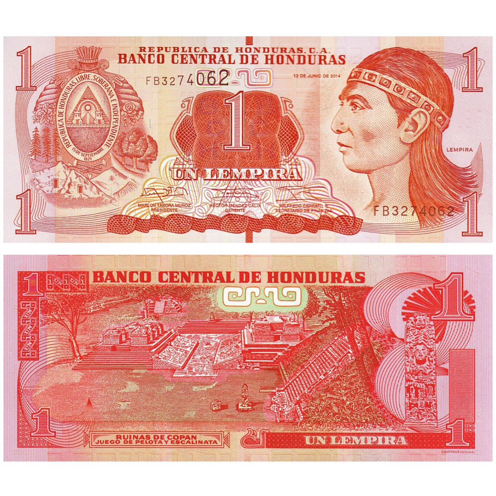 Billete Honduras 1 Lempira 2014 Ruinas de Copan   - Numisfila