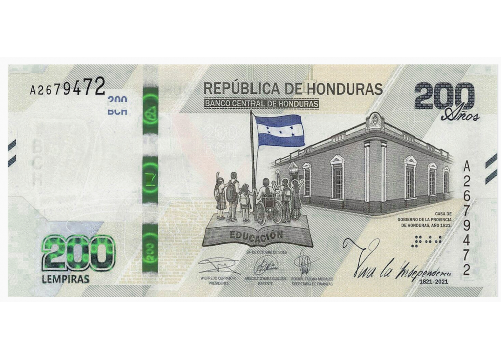 Billete Honduras 200 Lempiras 2021 Conmemorativo 200 Años de la Independencia   - Numisfila