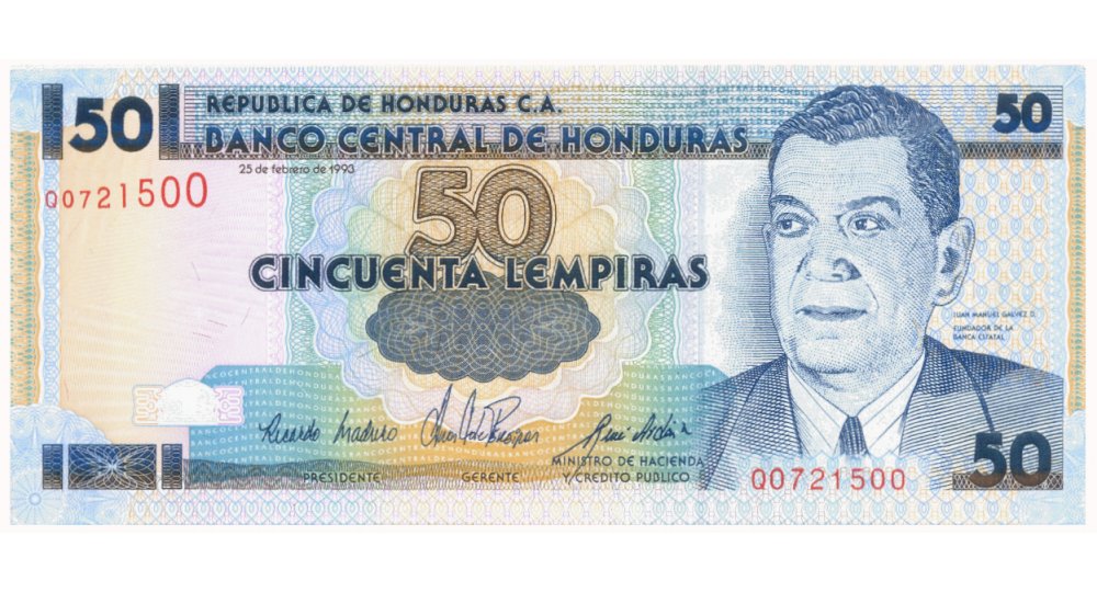 Billete Hondura 50 Lempiras 1993  Juan Manuel Galvez   - Numisfila