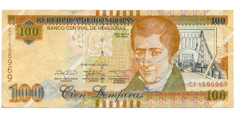 Billete Honduras 10 Lempiras 2014 José Cecilio del Valle  - Numisfila
