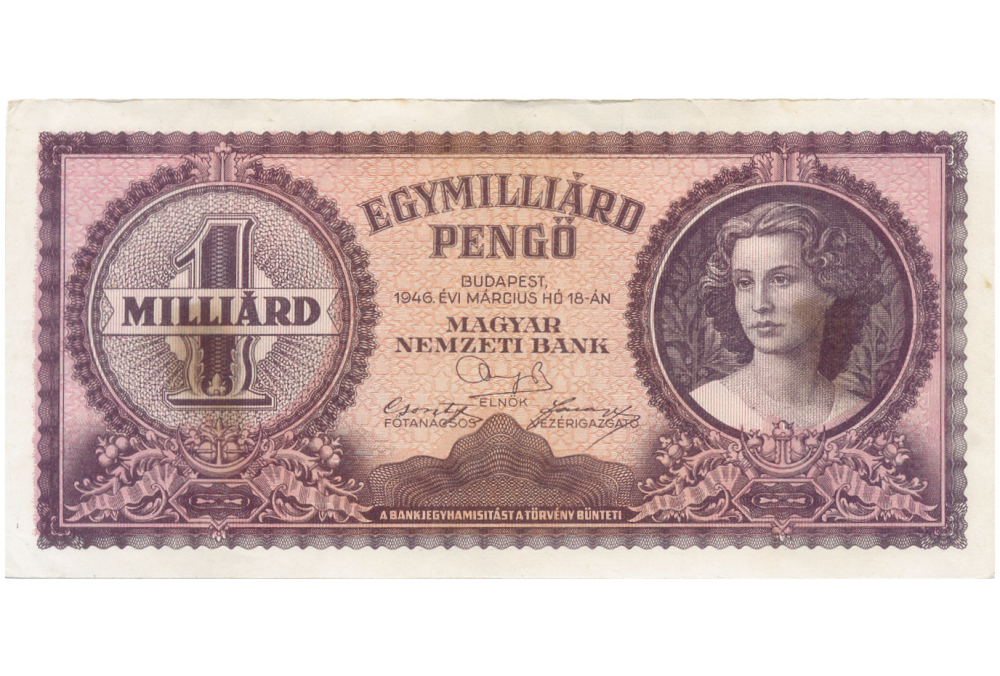 Billete Hungría 1 Millardo Pengo 1946 Lucia Lendvay  - Numisfila