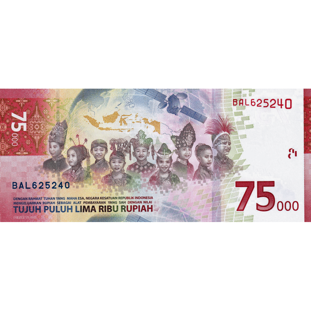 Billete Híbrido Indonesia 75000 Rupiah 2020 Conmemorativa  - Numisfila