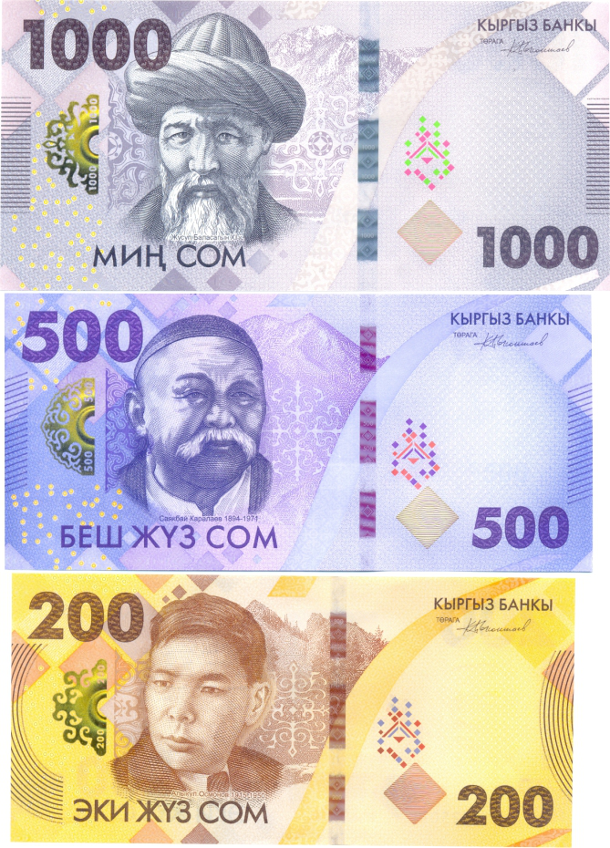 Set 3 Billetes Kirguistan 200,500 y 1000 Som 2023 Conmemorativos   - Numisfila