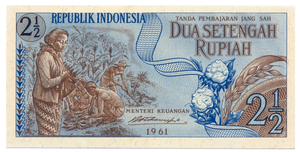 Billete Indonesia 2½ Rupiah 1961 Agricultores  - Numisfila