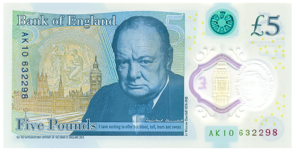 Billete Plástico Inglaterra 5 Pounds 2015-2016 Reina Isabel II   - Numisfila