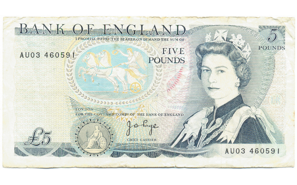 Billete Inglaterra 5 Pounds 1988 Isabel II  - Numisfila