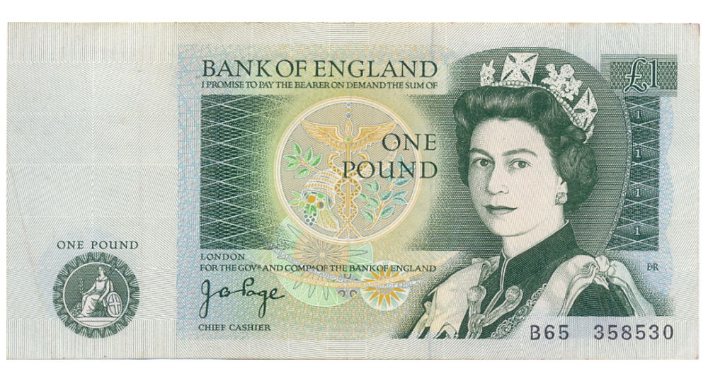 Billete Inglaterra 1 Pound 1970-78 Reina Elizabeth II   - Numisfila