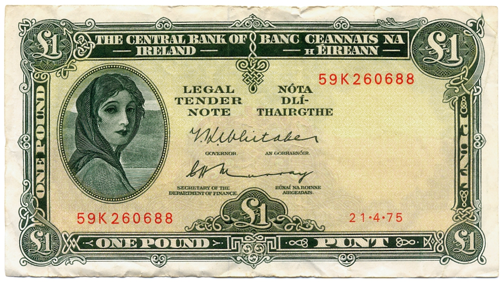 Irlanda Billete 1 Pound 1975 Lady Hazel Lavery  - Numisfila