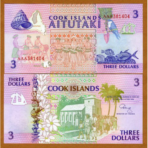 Billete Isla Cook 3 Dólares 1992  - Numisfila