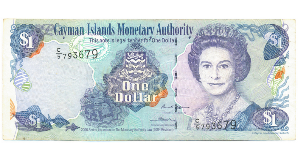 Billete Islas Caiman 1 Dolar 2003 Elizabeth II, Pez mariposa  - Numisfila