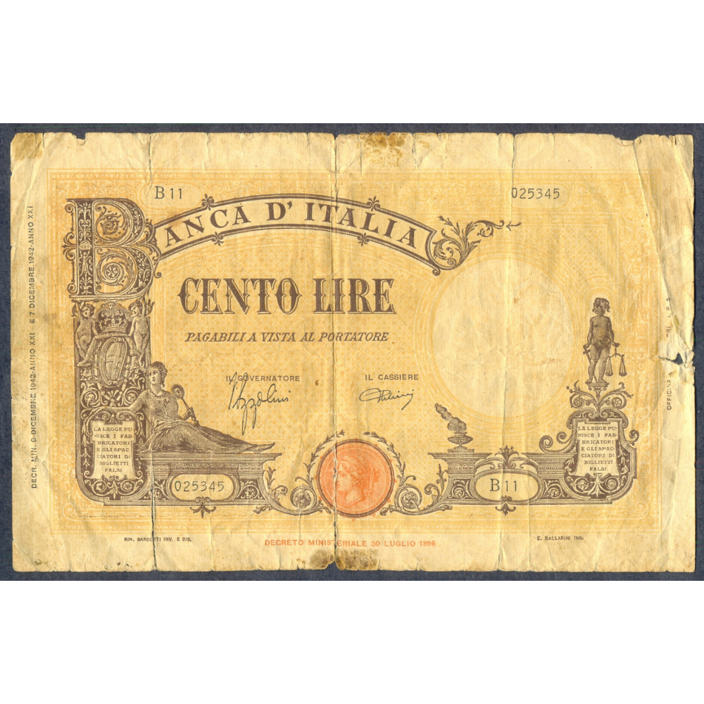 Billete Italia 100 Lire 1842 Banca Italia - Numisfila