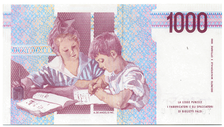 Billete Italia 1000 Liras 1990 Montessori  - Numisfila