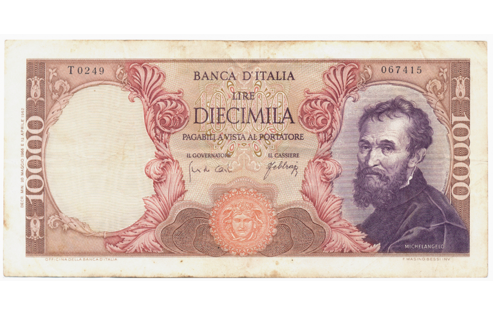 Billete Italia 10000 Lira 1962 Miguel Ángel  - Numisfila