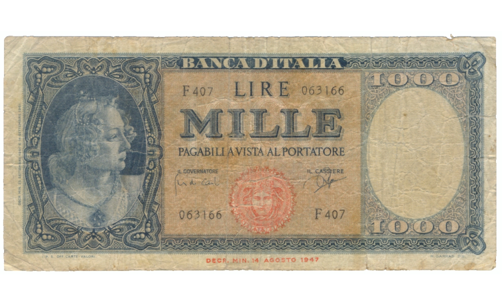 Billete Italia 1000 Lire 1947 La Primavera de Botticelli - Numisfila