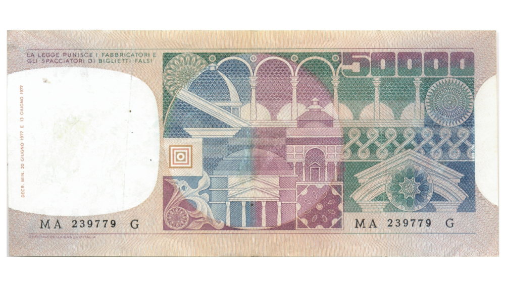 Billete Italia 50000 Liras 1977 Volto di donna  - Numisfila