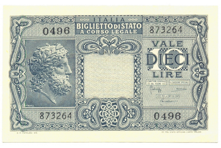 Billete Italia 10 Liras 1944 Jupiter - Numisfila
