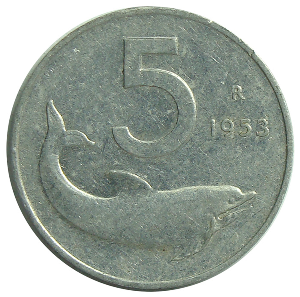 Moneda Italia 5 Lire 1952-1970 Delfín  - Numisfila
