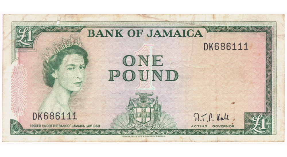 Billete Jamaica 1 Pound 1964 Reina Isabel II   - Numisfila