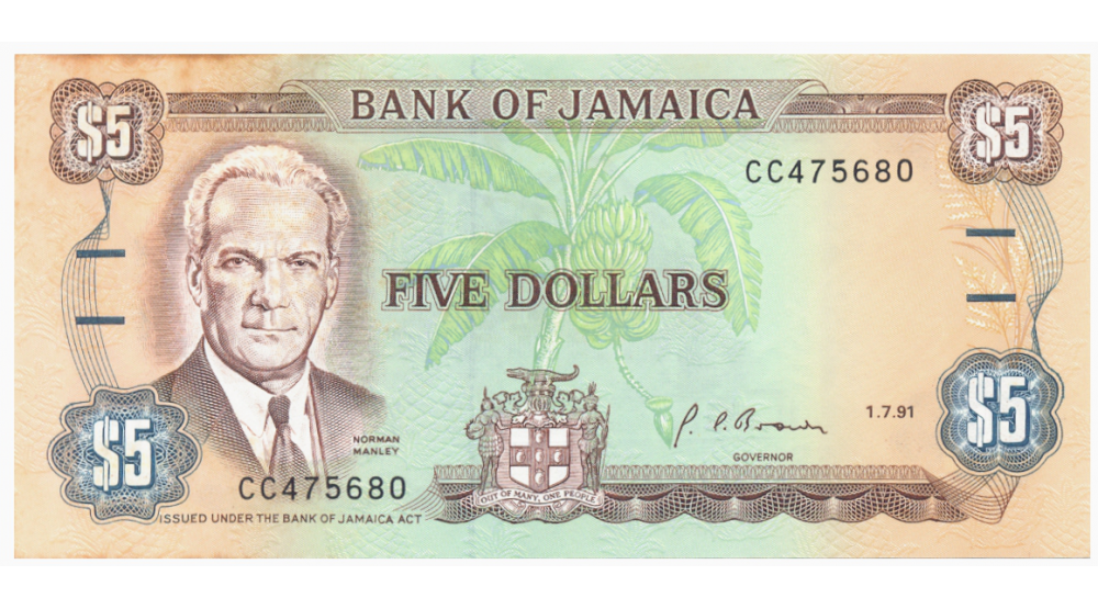 Billete Jamaica 5 Dolares 1993   - Numisfila