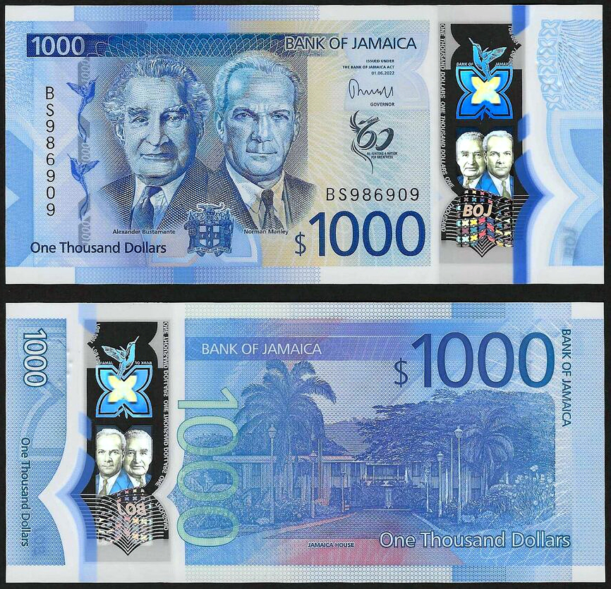  Billete Plástico Jamaica 1.000 Dólares 2022 Conmemorativo - Numisfila