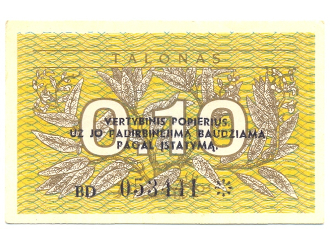 Billete Lituania 0,10 Talonas 1991  - Numisfila