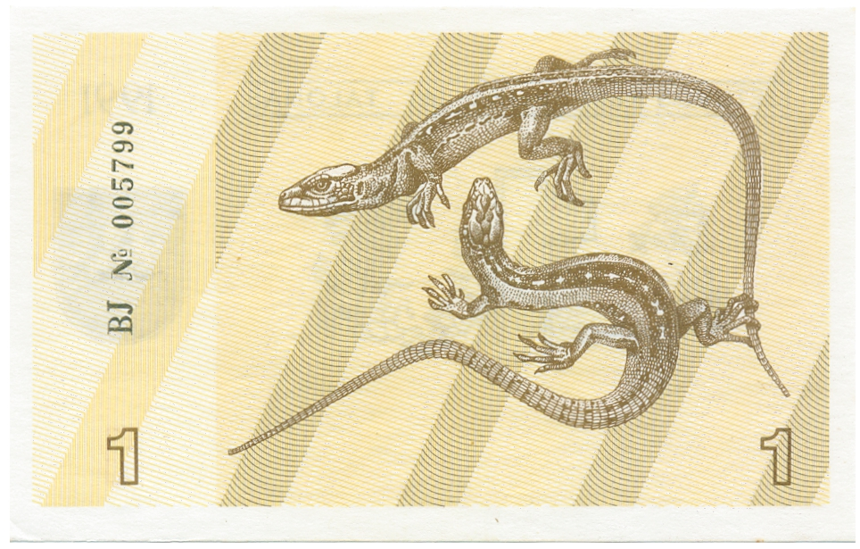 Billete Lituania 1 Talonas 1991  Lagartos de arena  - Numisfila