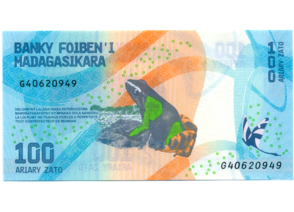 Billete Madagascar 100 Ariary 2017 Rana Venenosa   - Numisfila