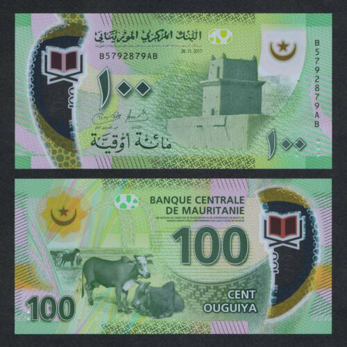 Billete Polimero Mauritania 100 Ouguiya 2017 Vaca - Numisfila