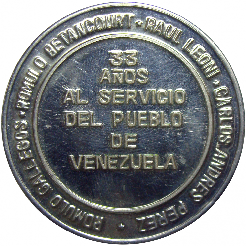 Medalla de Plata 33 años de Acción Democratica AD 1974  - Numisfila
