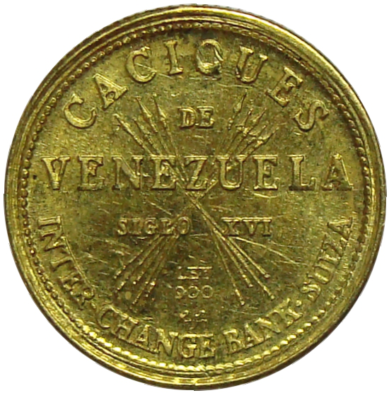 Medalla Oro Paramacay 1 Dinero Caciques de Venezuela   - Numisfila