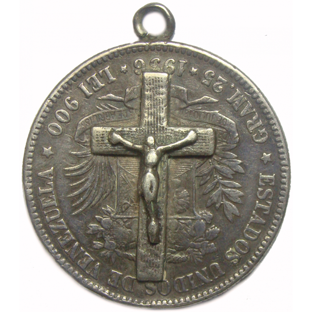 Souvenir Jesús Cristo en Cruz sobre Moneda 5 Bolívares 1936 - Numisfila