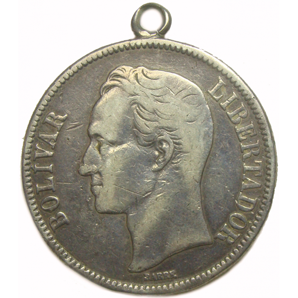 Souvenir Jesús Cristo en Cruz sobre Moneda 5 Bolívares 1936  - Numisfila