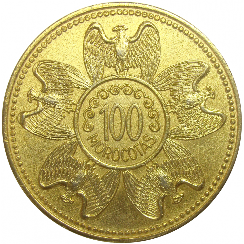 Gran Ficha Bronce 100 Morocotas Reverso 5 Aguilas Los Aleros 53 mm - Numisfila