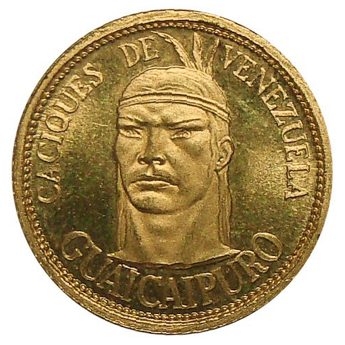 Medalla de Oro Guaicaipuro 1 Dinero Caciques de Venezuela 14 mm - Numisfila