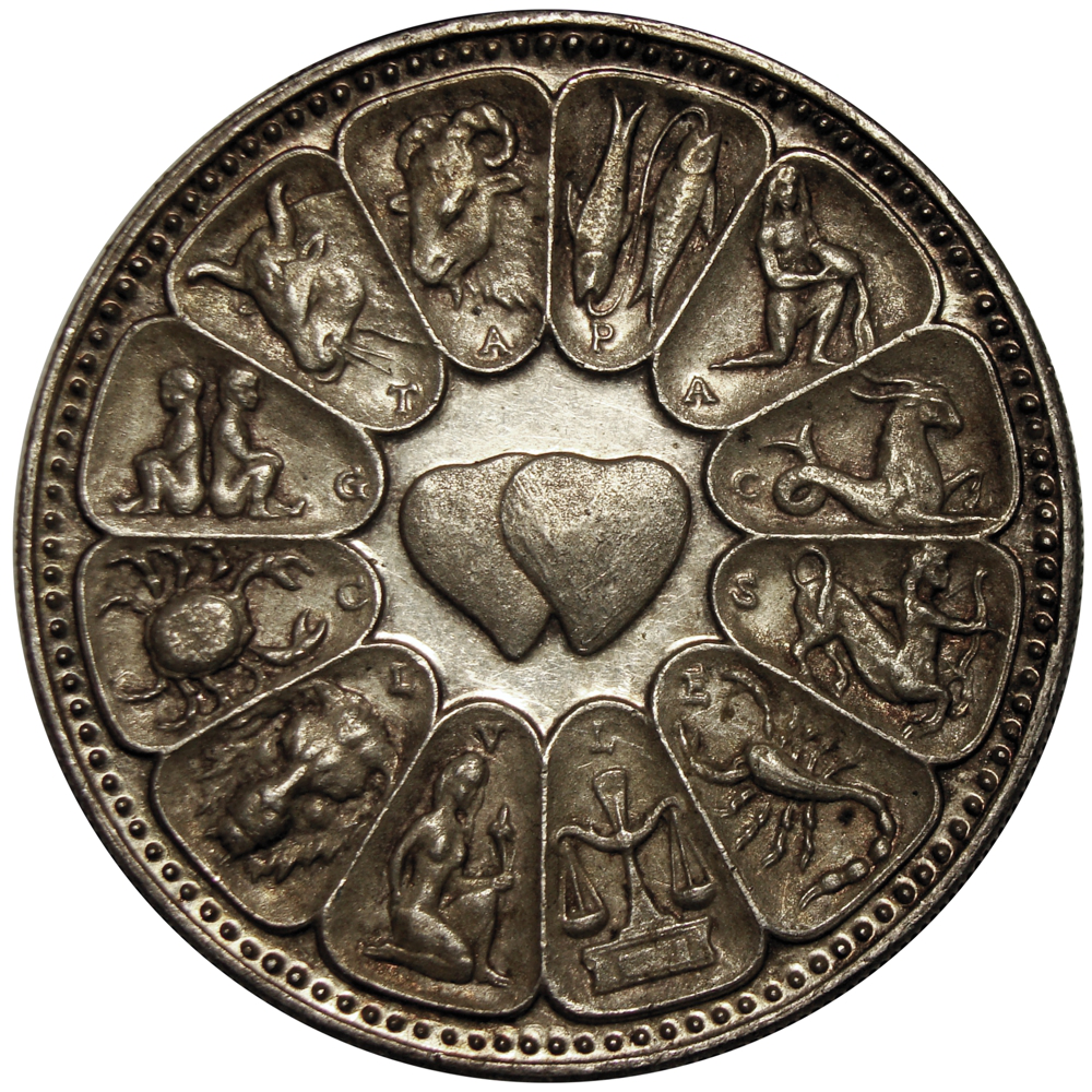 Medalla de Plata Amor Anillo Zodiacal Cupido y Corazones 37 mm Italcambio - Numisfila