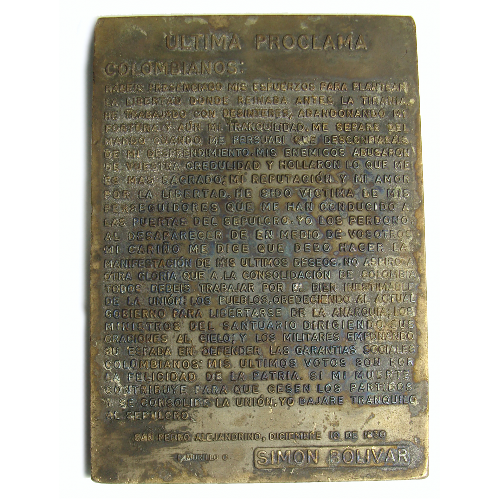 Medalla Placa 150 Años Muerte Simon Bolivar El Libertador  - Numisfila