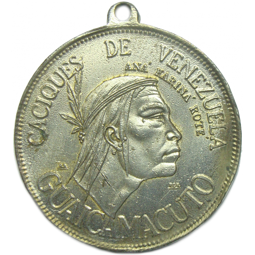 Guaicamacuto Medalla Plateada Caciques Venezuela Italcambio 12 dineros 37 Milímetros - Numisfila