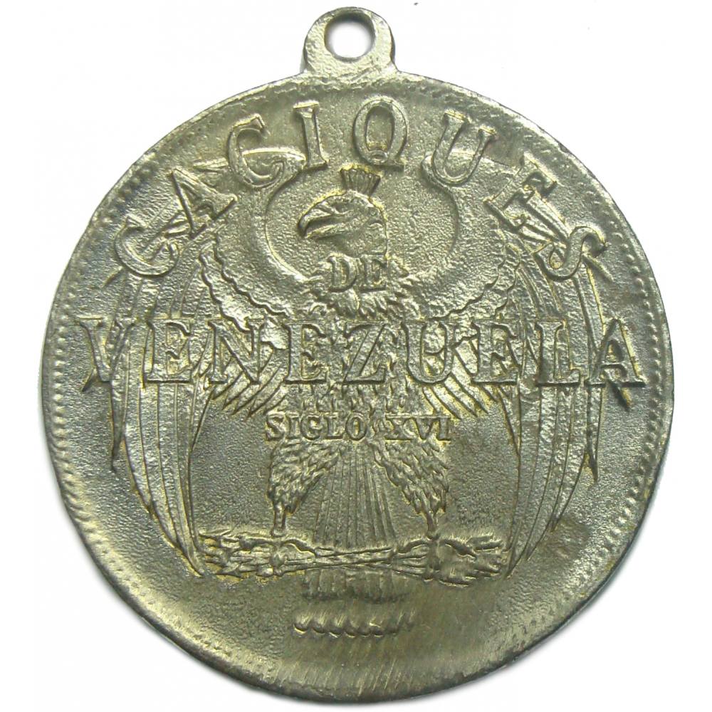 Guaicamacuto Medalla Plateada Caciques Venezuela Italcambio 12 dineros 37 Milímetros  - Numisfila